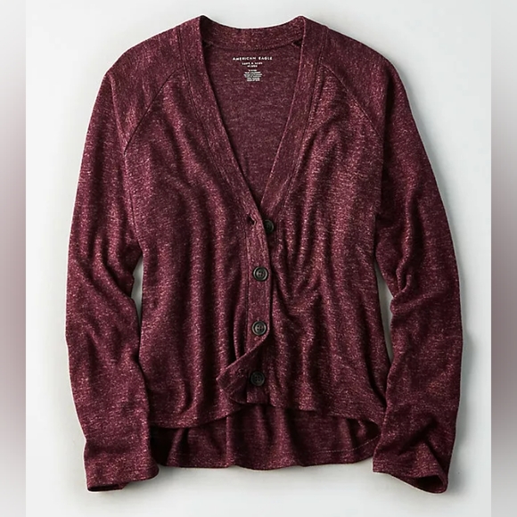 American Eagle - Soft & Sexy Plush Deep V-Neck Cardigan | XS | Heather Plum - Picture 3 of 9